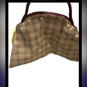 Banners House Plaid Shoulder Bag with Burgundy Handles